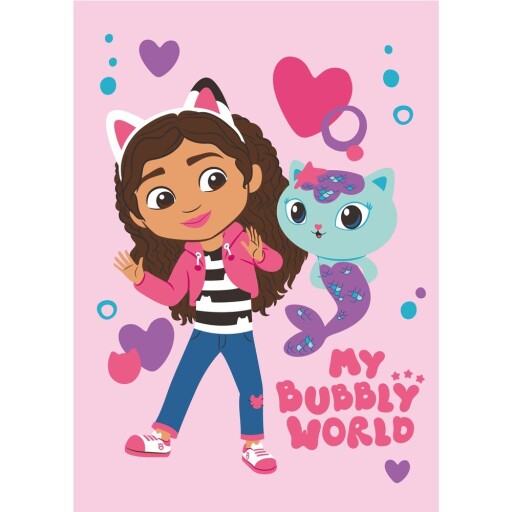 Pătură pentru copii roz din polar/fleece 100x150 cm Gabby's Dollhouse "Bubbly World" – Jerry Fabrics
