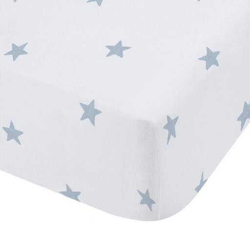 Cearceaf pentru copii alb/albastru din bumbac pentru pat de o persoană cu elastic 90x190 cm Mini Star & Stripes – Bianca
