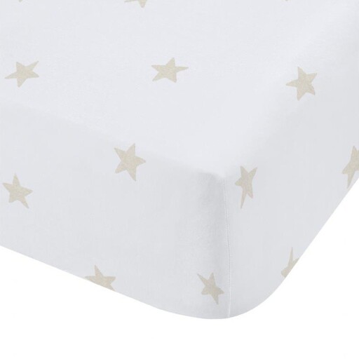 Cearceaf pentru copii alb-bej din bumbac pentru pat dublu cu elastic 135x190 cm Mini Star & Stripes – Bianca