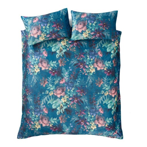 Lenjerie de pat albastru-verde din catifea pentru pat dublu, extinsă 230x220 cm Bridgerton Romantic Floral – Catherine Lansfield