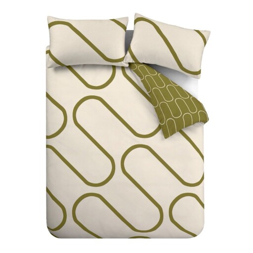 Lenjerie de pat kaki-bej pentru pat dublu 200x200 cm Linear Curve – Catherine Lansfield
