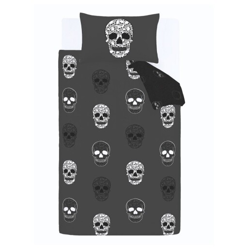 Lenjerie de pat pentru copii gri închis pentru pat dublu 200x200 cm Skulls – Catherine Lansfield
