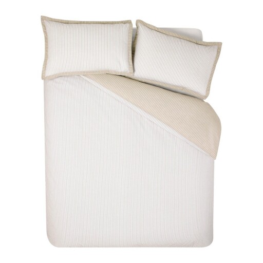 Lenjerie de pat albă-bej pentru pat dublu, extinsă 230x220 cm Oxford Pinstripe – Catherine Lansfield