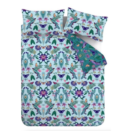Lenjerie de pat albastră pentru pat dublu, extinsă 230x220 cm Mya Tropical Floral – Catherine Lansfield