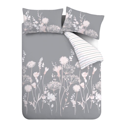 Lenjerie de pat gri pentru pat de o persoană 135x200 cm Meadowsweet Floral – Catherine Lansfield