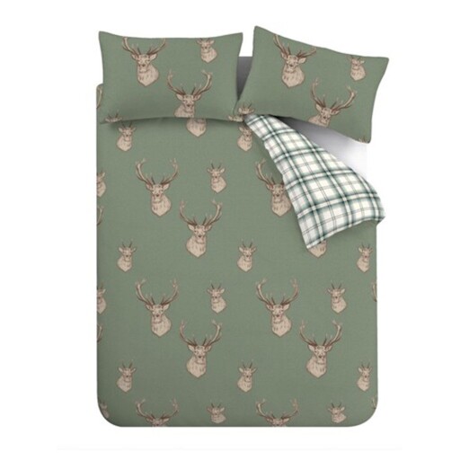 Lenjerie de pat verde pentru pat dublu 200x200 cm Stag Check – Catherine Lansfield