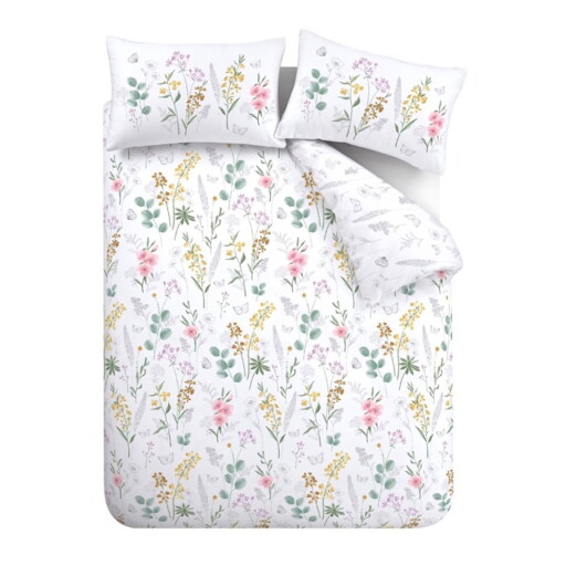Lenjerie de pat albă pentru pat dublu, extinsă 230x220 cm Emilia Floral – Catherine Lansfield