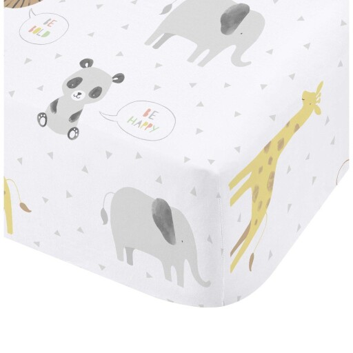 Cearceaf pentru copii alb pentru pătuț cu elastic 70x140 cm Roarsome Animals – Catherine Lansfield
