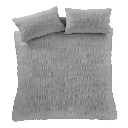 Lenjerie de pat gri din țesătură crep pentru pat dublu, extinsă 230x220 cm Seersucker – Catherine Lansfield