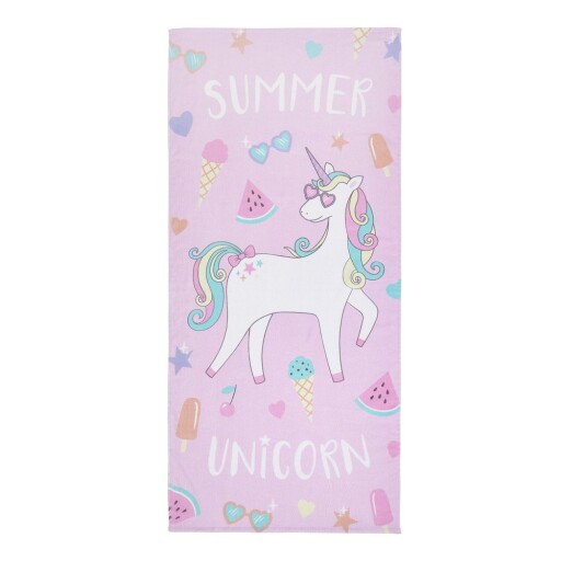 Prosop de plajă roz-mov din bumbac 76x160 cm Summer Unicorn – Catherine Lansfield
