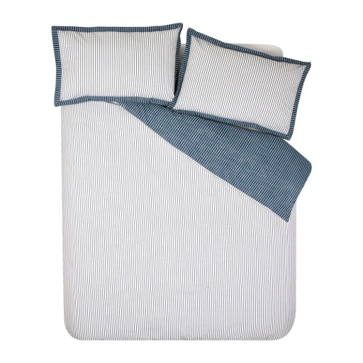 Lenjerie de pat albă-albastră pentru pat dublu, extinsă 230x220 cm Oxford Pinstripe – Catherine Lansfield