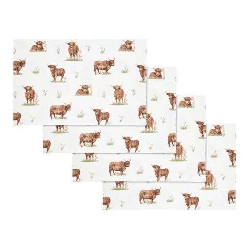 Suporturi pentru farfurii 4 buc. din bumbac 30x46 cm Angus Highland Cow – Catherine Lansfield