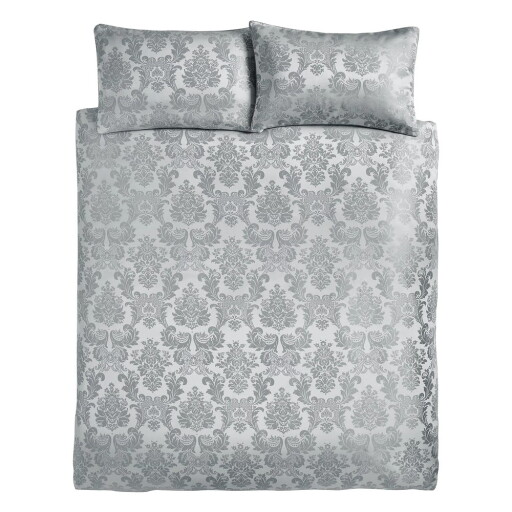 Lenjerie de pat gri din damasc pentru pat dublu, extinsă 230x220 cm Damask Jacquard – Catherine Lansfield