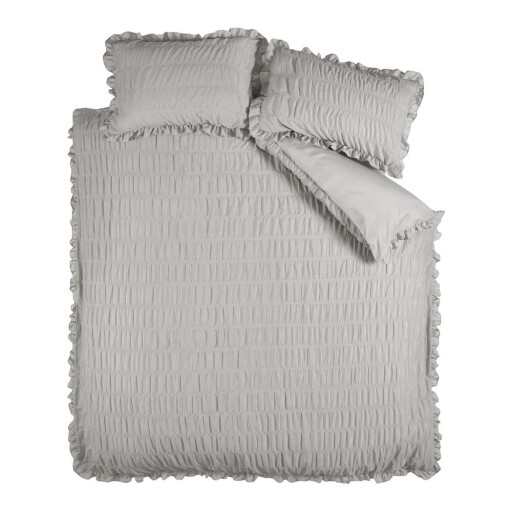 Lenjerie de pat gri din țesătură crep pentru pat dublu 200x200 cm Seersucker Frill – Catherine Lansfield