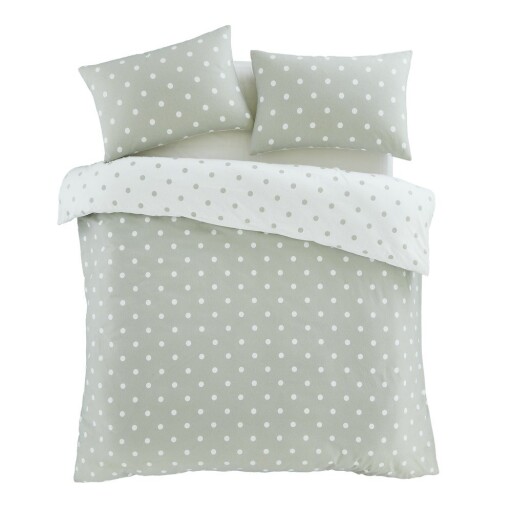 Lenjerie de pat albă-verde din flanelă pentru pat dublu 200x200 cm Polka Dot – Catherine Lansfield