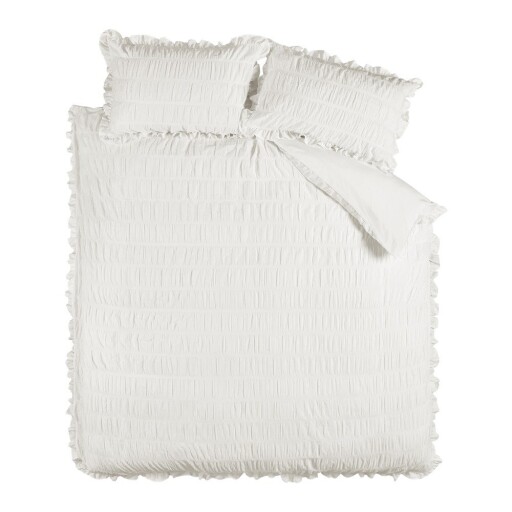Lenjerie de pat albă din țesătură crep pentru pat dublu, extinsă 230x220 cm Seersucker Frill – Catherine Lansfield