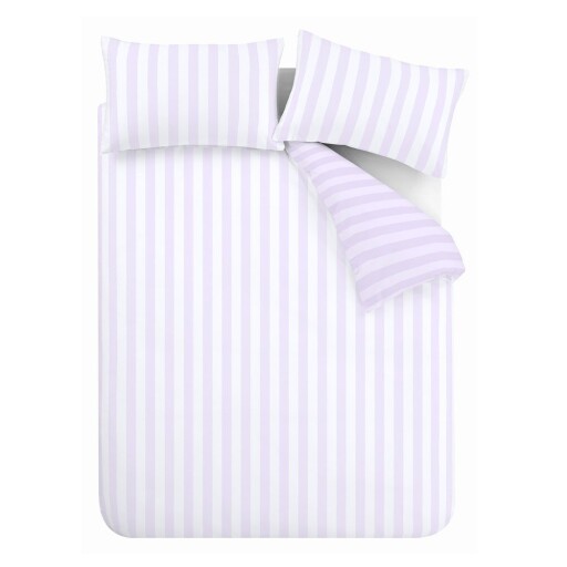 Lenjerie de pat albă-mov lavandă pentru pat dublu, extinsă 230x220 cm Stripe Tease – Sassy B