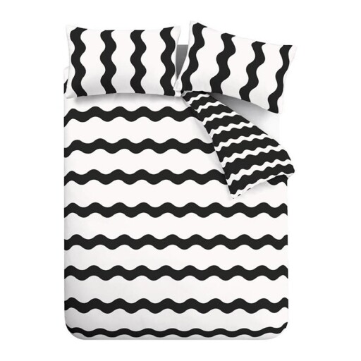 Lenjerie de pat alb-negru pentru pat dublu, extinsă 230x220 cm Waves – Sassy B