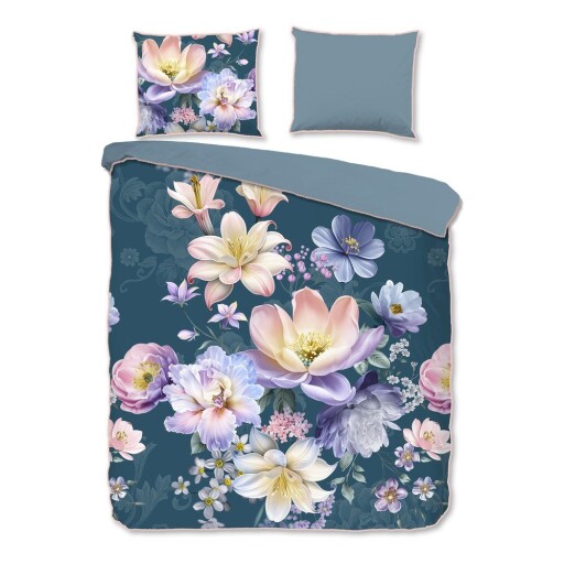 Lenjerie de pat albastră din bumbac satinat pentru pat dublu, extinsă 200x220 cm Mirery – Descanso