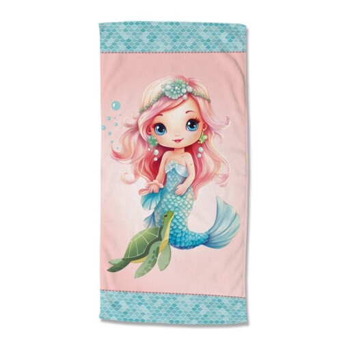 Prosop de plajă albastru/roz din catifea pentru copii 75x150 cm Alisse – Good Morning