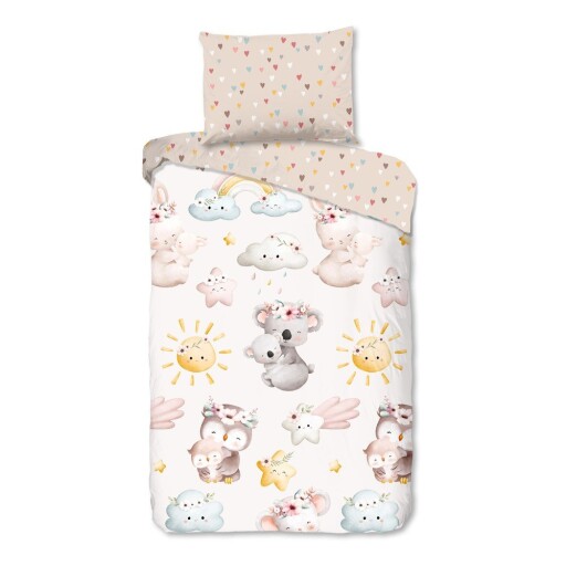 Lenjerie de pat pentru copii maro-bej din bumbac pentru pat de o persoană 140x200 cm Hugs – Good Morning