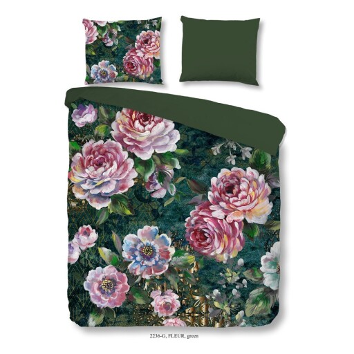 Lenjerie de pat verde din bumbac pentru pat de o persoană, extinsă 140x220 cm Fleur – Good Morning