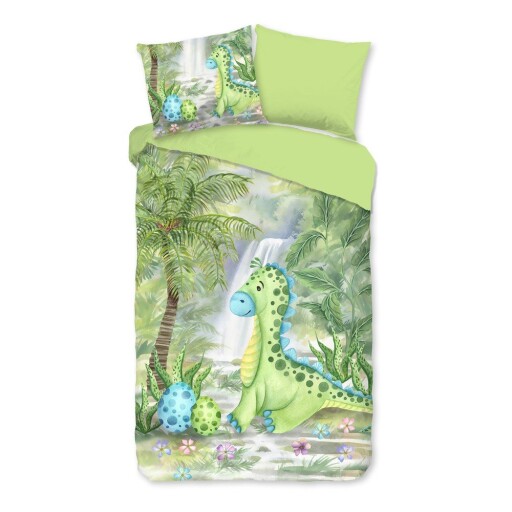 Lenjerie de pat pentru copii verde din bumbac pentru pat de o persoană, extinsă 140x220 cm Dani – Good Morning