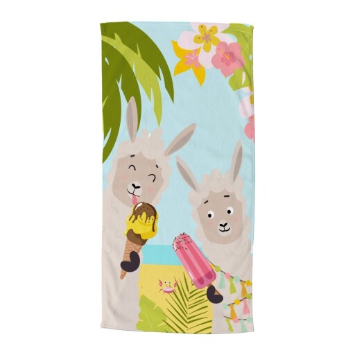 Prosop de plajă din catifea pentru copii 75x150 cm Happy lamas – Good Morning