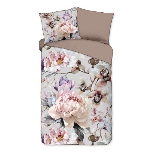 Lenjerie de pat gri-maro din bumbac satinat pentru pat de o persoană, extinsă 140x220 cm Colinda – Descanso