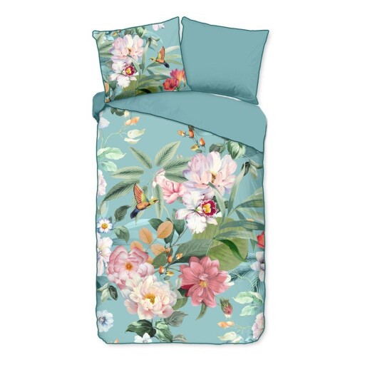 Lenjerie de pat albastră din bumbac satinat pentru pat de o persoană, extinsă 140x220 cm Fungi – Descanso