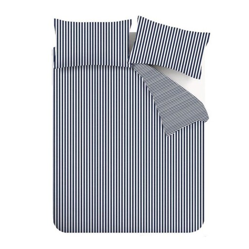 Lenjerie de pat albastru-închis din flanelă pentru pat de o persoană 135x200 cm Stripe – Catherine Lansfield