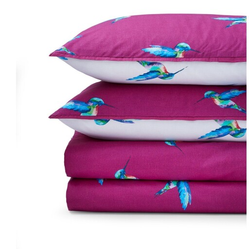Lenjerie de pat albă-mov din bumbac pentru pat dublu, extinsă 230x220 cm Hummingbird – Their Nibs
