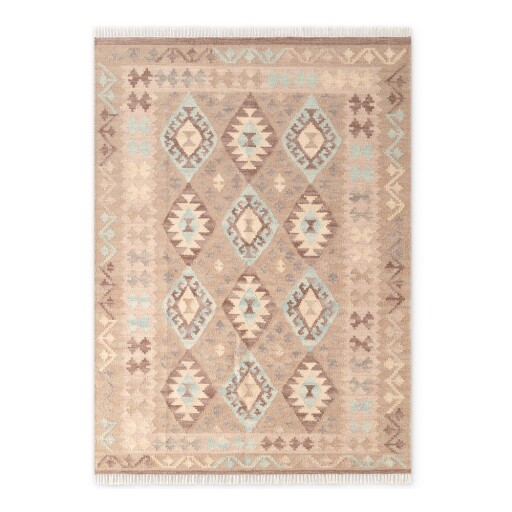 Covor albastru deschis-bej reversibil, țesut manual din lână 160x230 cm Kamal Dune – Nouristan