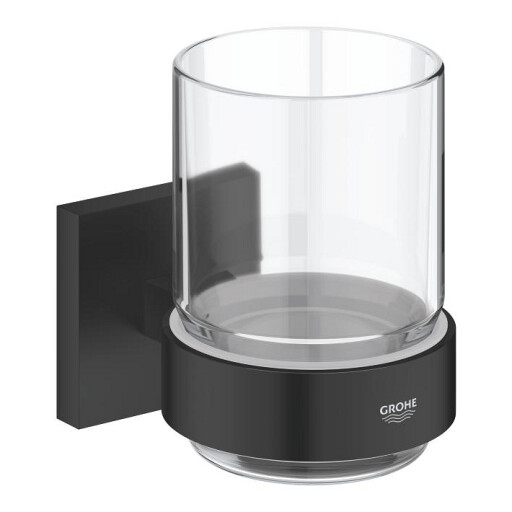 Pahar cu suport de perete Grohe Start Cube matte black