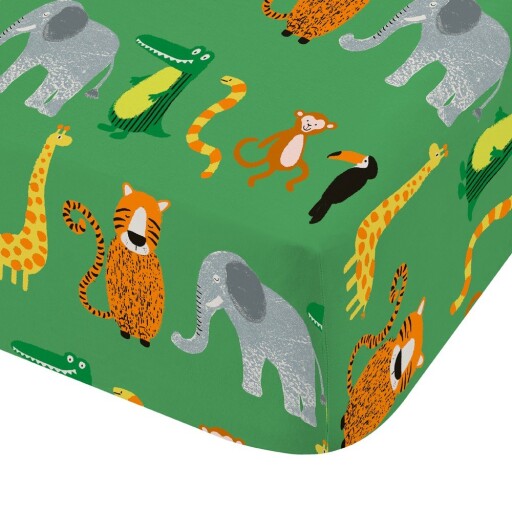 Cearceaf pentru copii verde pentru pătuț cu elastic 70x140 cm Animal Magic – Catherine Lansfield