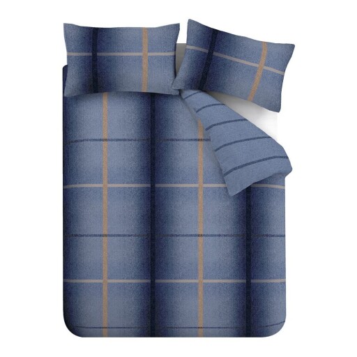 Lenjerie de pat albastru-închis din flanelă pentru pat dublu, extinsă 230x220 cm Melrose Tweed Check – Catherine Lansfield
