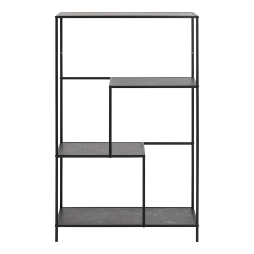 Bibliotecă negru-mat cu aspect de marmură 72x170x32 cm Infinity – Actona