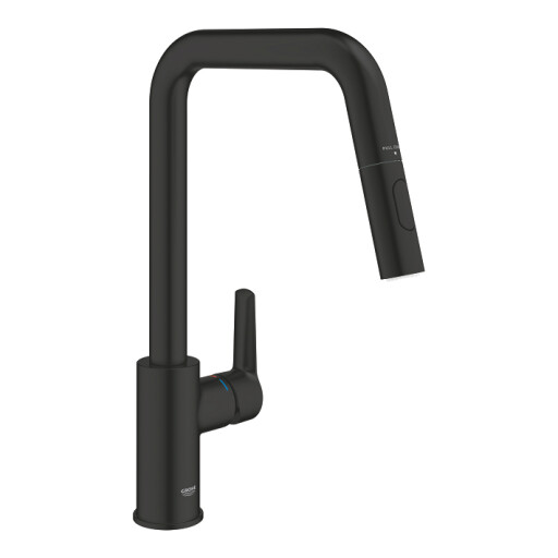 Baterie bucatarie Grohe Start cu dus extractibil  pipa U  matte black