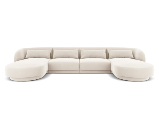 Coltar panoramic 5 locuri, Tulum, Cosmopolitan Design, 330x156x70 cm, catifea, bej deschis
