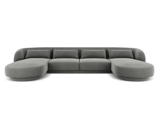 Coltar panoramic 5 locuri, Tulum, Cosmopolitan Design, 330x156x70 cm, catifea, gri deschis
