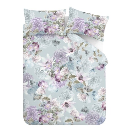 Lenjerie de pat albastru-deschis pentru pat dublu 200x200 cm Floral Serenity – RHS