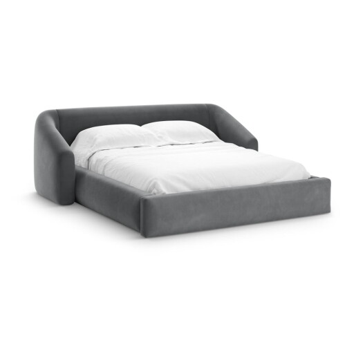 Pat matrimonial gri tapițat cu spațiu de depozitare cu somieră 200x200 cm Campi – Cosmopolitan Design