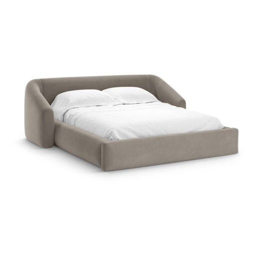 Pat matrimonial maro deschis tapițat cu spațiu de depozitare cu somieră 200x200 cm Campi – Cosmopolitan Design