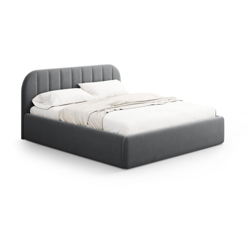 Pat matrimonial gri tapițat cu spațiu de depozitare cu somieră 180x200 cm Juno – Windsor & Co Sofas