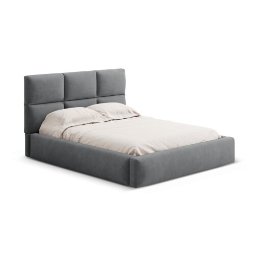 Pat matrimonial gri tapițat cu spațiu de depozitare cu somieră 180x200 cm Libera – Windsor & Co Sofas