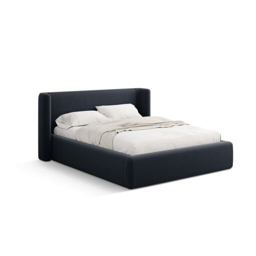 Pat matrimonial albastru închis tapițat cu spațiu de depozitare cu somieră 140x200 cm Jason – Windsor & Co Sofas