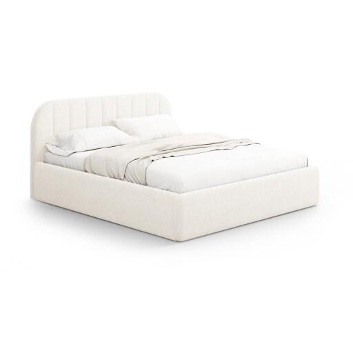 Pat matrimonial fildeș tapițat cu spațiu de depozitare cu somieră 180x200 cm Juno – Windsor & Co Sofas