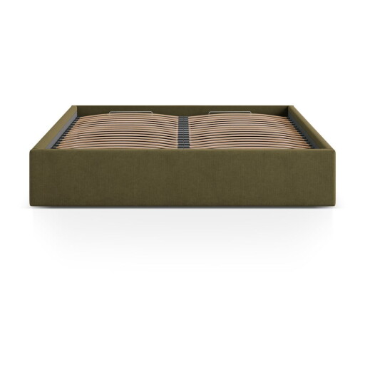 Pat matrimonial verde tapițat cu spațiu de depozitare/fără tăblie cu somieră 200x200 cm Susan – Micadoni