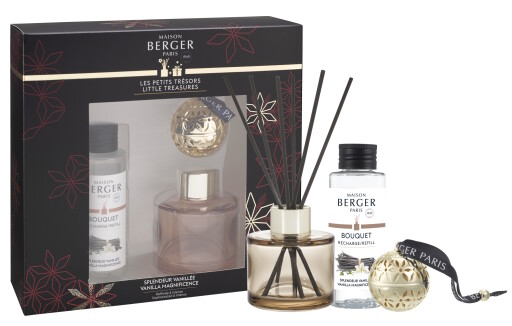 Difuzor parfum camera Maison Berger Little Treasures mini Pomelis Nude cu parfum Splendeur Vanillee 90ml + decoratiune parfumata