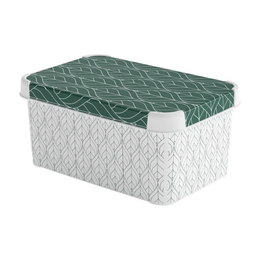 Cutie de depozitare albă/verde din plastic cu capac 29,5x19,5x13,5 cm S – Curver